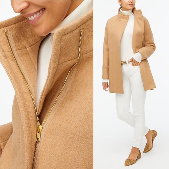 J. Crew Jackets & Blazers - J. Crew Women's Classic City Wool Long Coat Size 2 Beige Gold Zipper Pockets New